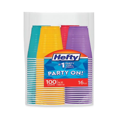 Easy Grip Disposable Plastic Party Cups, 16 Oz, Assorted Colors, 100/pack