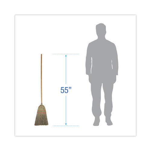 Parlor Broom, Corn Fiber Bristles, 55" Overall Length, Natural, 12/carton