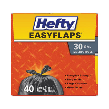 Easy Flaps Trash Bags, 30 Gal, 0.85 Mil, 30" X 33", Black, 40 Bags/box, 6 Boxes/carton