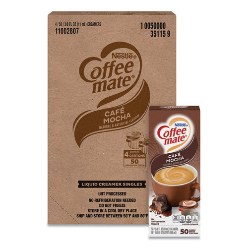 Liquid Coffee Creamer, Cafe Mocha, 0.38 Oz Mini Cups, 50/box, 4 Boxes/carton, 200 Total/carton