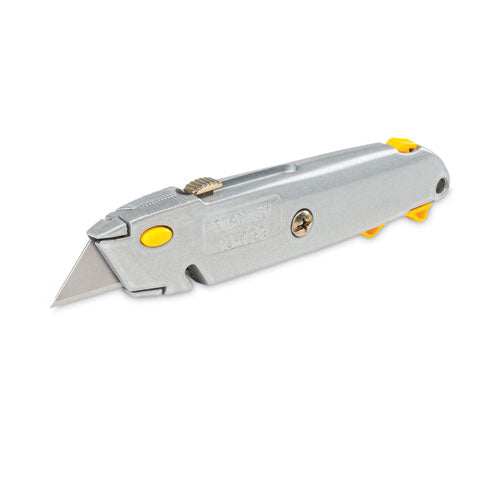 Quick-change Utility Knife With Retractable Blade And Twine Cutter, 6" Metal Handle, Gray, 6/box