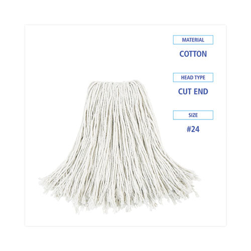 Cut-end Wet Mop Head, Cotton, No. 24, White 12/carton