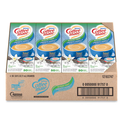 Liquid Coffee Creamer, Zero Sugar French Vanilla, 0.38 Oz Mini Cups, 50/box, 4 Boxes/carton, 200 Total/carton