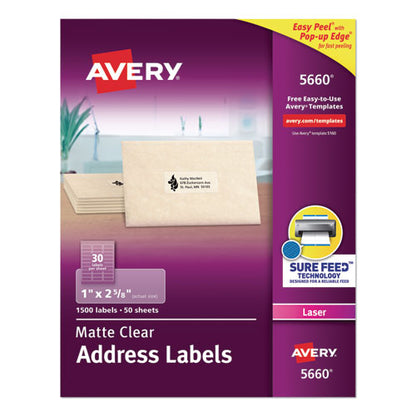 Matte Clear Easy Peel Mailing Labels W/ Sure Feed Technology, Laser Printers, 1 X 4, Clear, 20/sheet, 10 Sheets/pack