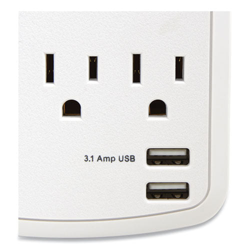 Wall-mount Surge Protector, 6 Ac Outlets/2 Usb Ports, 1,200 J, White