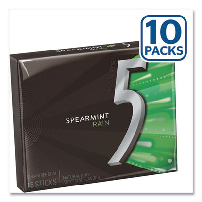 5 Gum, Spearmint Rain, 15 Sticks/pack, 10 Packs/box