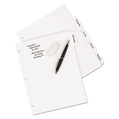 Write And Erase Big Tab Durable Plastic Dividers, 3-hole Punched, 5-tab, 11 X 8.5, White, 1 Set