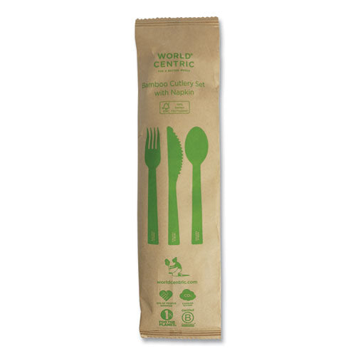 Bamboo Cutlery, Knife/fork/spoon/napkin, 6.7", Natural, 250/carton