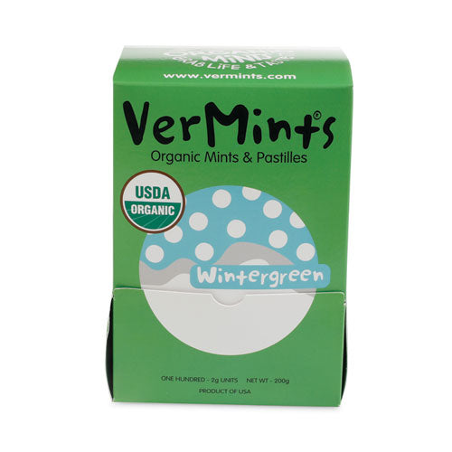 Vermints Organic Mints/pastilles, Wintergreen, 2 Mints/0.7 Oz, Individually Wrapped, 100/box