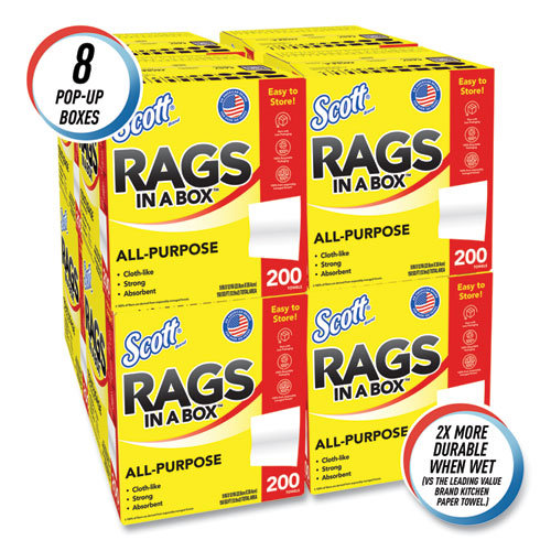 Rags In A Box, Pop-up Box, 12 X 9, White, 200/box, 8 Boxes/carton