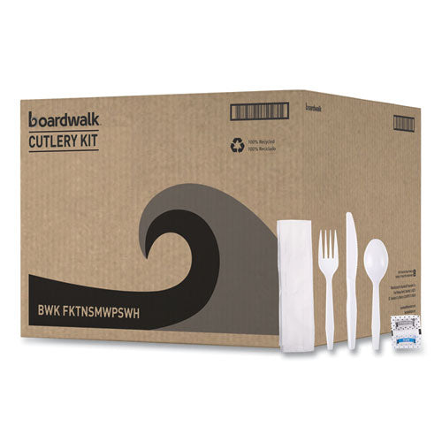 Six-piece Cutlery Kit, Condiment/fork/knife/napkin/teaspoon, White, 250/carton