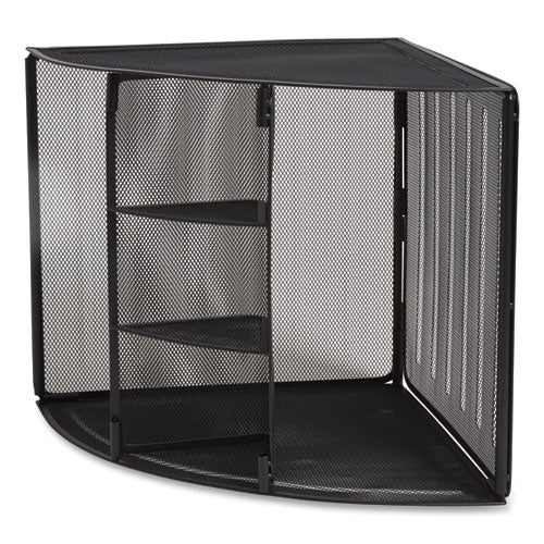 Wire Mesh Corner Organizer, Four Sections, 5.28 X 14.17 X 19.37, Black