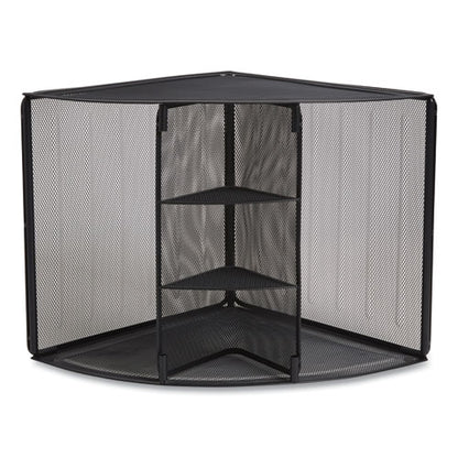 Wire Mesh Corner Organizer, Four Sections, 5.28 X 14.17 X 19.37, Black