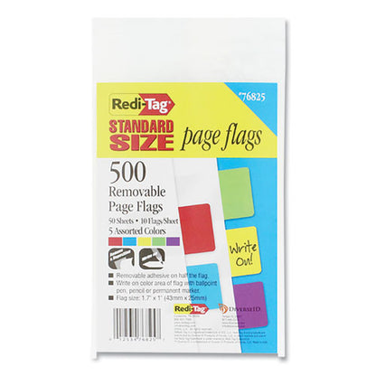 Removable Page Flags, Red/blue/green/yellow/purple, 100/color, 500/pack