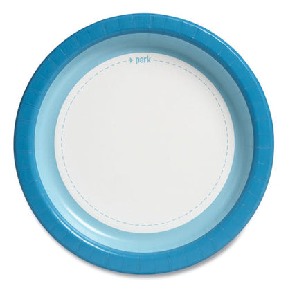 Heavy-weight Paper Plates, 10" Dia, White/blue, 125 Pack