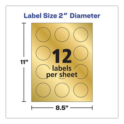 Round Labels, Inkjet Printers, 2" Dia, Gold, 12/sheet, 8 Sheets/pack