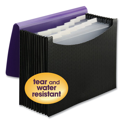 12-pocket Poly Expanding File, 0.88" Expansion, 12 Sections, Cord/hook Closure, 1/6-cut Tabs, Letter Size, Black/purple