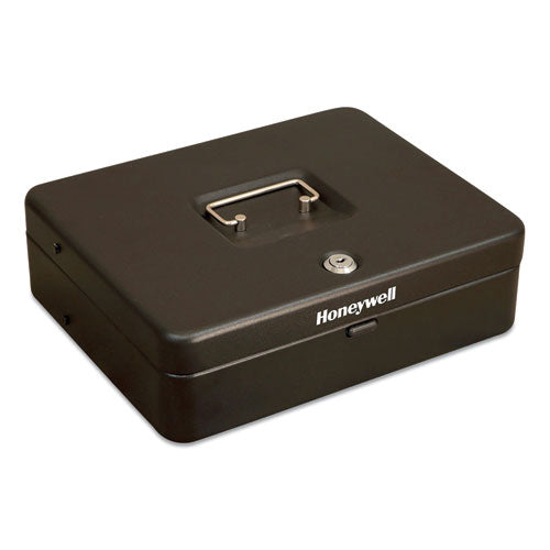 Tiered Cantidoor Lever Cash Box, 4 Bill, 5 Coin Slots, Key Lock, 11.9 X 9.7 X 3.5, Steel, Black