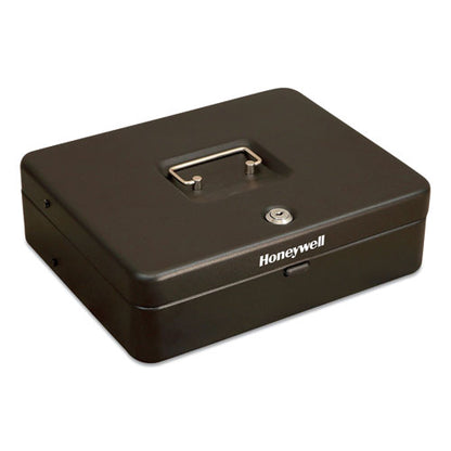 Tiered Cantidoor Lever Cash Box, 4 Bill, 5 Coin Slots, Key Lock, 11.9 X 9.7 X 3.5, Steel, Black