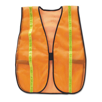 Polyester Mesh Safety Vest, One Size Fits All, Orange With 0.75" Lime Green Stripe