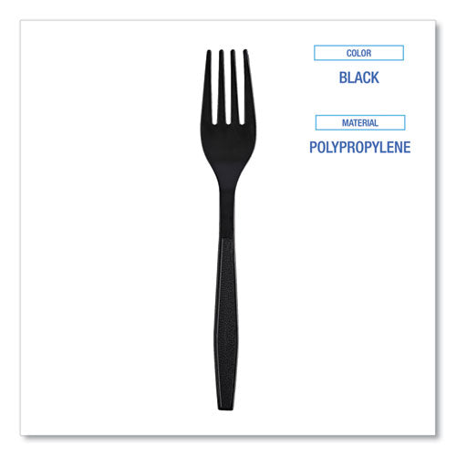 Heavyweight Wrapped Polypropylene Cutlery, Fork, Black, 1,000/carton