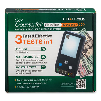 Flashtest Counterfeit Detector, Micr; Uv Light; Watermark, U.s. Currency, 2.5 X 4.5 X 0.8, Black