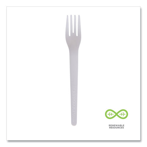 Plantware Compostable Cutlery, Fork, 6", White, 1,000/carton