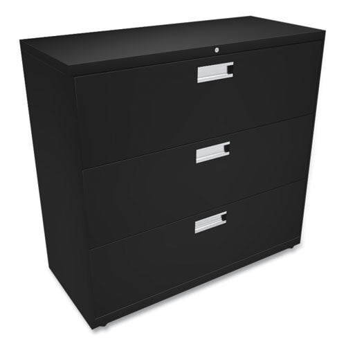 Brigade 600 Series Lateral File, 3 Legal/letter-size File Drawers, Black, 42" X 18" X 39.13"