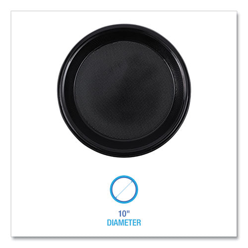 Hi-impact Plastic Dinnerware, Plate, 10" Dia, Black, 125/sleeve, 4 Sleeves/carton