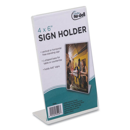 Clear Plastic Slanted L-shaped Countertop Sign Holder, Side-load, Horizontal/vertical Orientation, 4 X 6 Insert