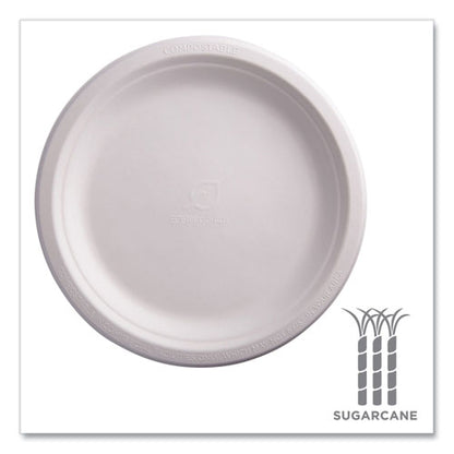 Vanguard Renewable And Compostable Sugarcane Plates, 9" Dia, White, 500/carton