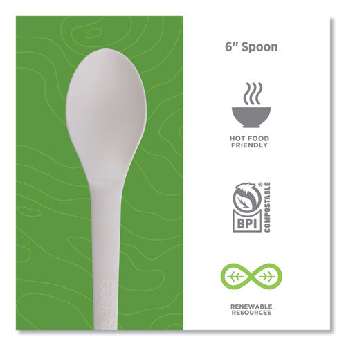 Plantware Compostable Cutlery, Spoon, 6", White, 1,000/carton