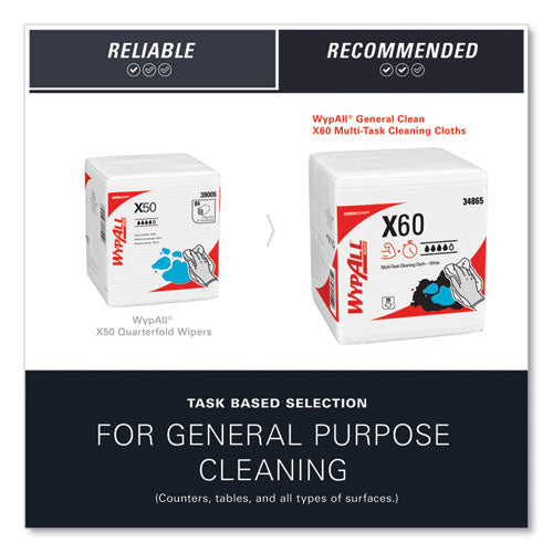 General Clean X60 Cloths, 1/4 Fold, 12.5 X 13, White, 76/box, 12 Boxes/carton