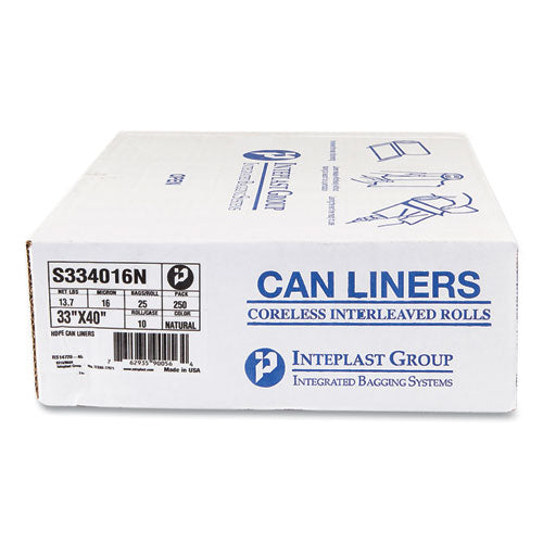 High-density Commercial Can Liners, 33 Gal, 16 Mic, 33" X 40", Clear, 25 Bags/roll, 10 Interleaved Rolls/carton