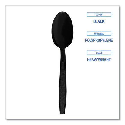 Heavyweight Polypropylene Cutlery, Teaspoon, Black, 1000/carton