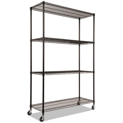 Nsf Certified 4-shelf Wire Shelving Kit With Casters, 48w X 18d X 72h, Black