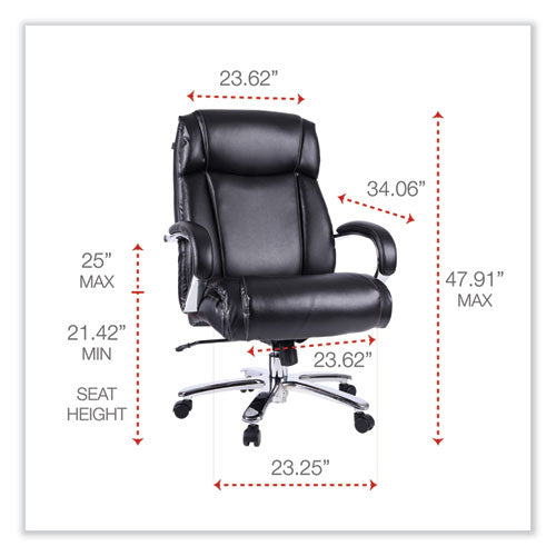 Alera Maxxis Series Big/tall Bonded Leather Chair, Supports 500 Lb, 21.42" To 25" Seat Height, Black Seat/back, Chrome Base