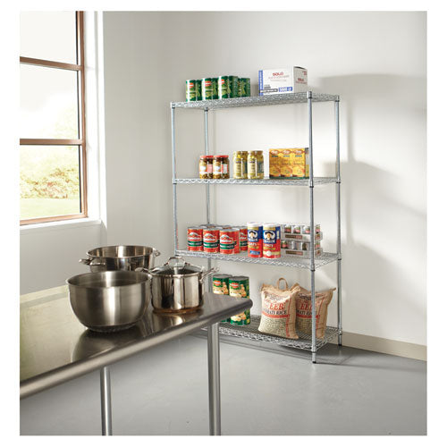 Nsf Certified Industrial Four-shelf Wire Shelving Kit, 48w X 18d X 72h, Silver