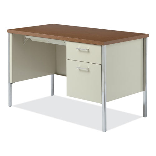 Single Pedestal Steel Desk, 45.25" X 24" X 29.5", Cherry/putty