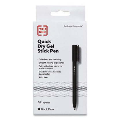 Quick Dry Gel Pen, Stick, Medium 0.7 Mm, Black Ink, Black Barrel, Dozen