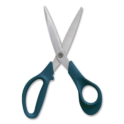 Stainless Steel Scissors, 8" Long, 3.58" Cut Length, Green Straight Handle