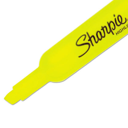 Tank Style Highlighters, Fluorescent Yellow Ink, Chisel Tip, Yellow Barrel, Dozen