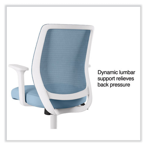 Essentials Mesh Back Fabric Task Chair With Arms, Supports Up To 275 Lb, Seafoam Fabric Seat/mesh Back, White Base