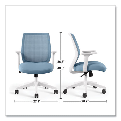 Essentials Mesh Back Fabric Task Chair With Arms, Supports Up To 275 Lb, Seafoam Fabric Seat/mesh Back, White Base