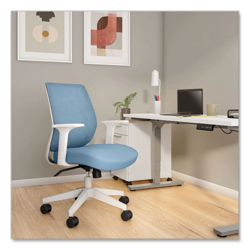 Essentials Mesh Back Fabric Task Chair With Arms, Supports Up To 275 Lb, Seafoam Fabric Seat/mesh Back, White Base