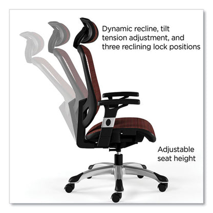 Flexfit Hyken Mesh Task Chair, Supports Up To 275 Lb, 17.24" To 20.98" Seat Height, Maroon Seat/back, Silver/black Base