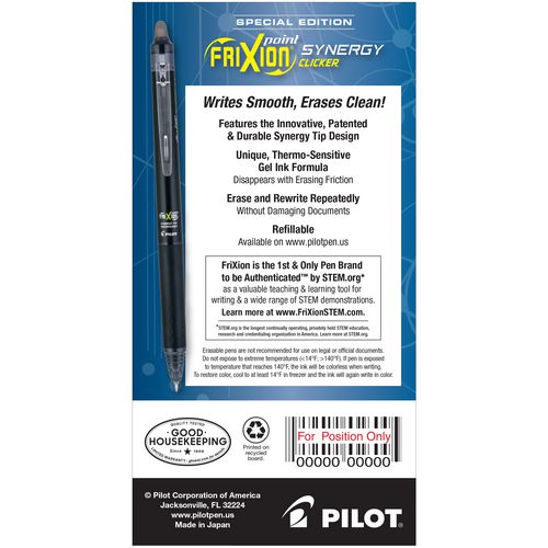 Frixion Synergy Clicker Erasable Gel Pen, Retractable, Extra-fine 0.5 Mm, Black Ink, Black/smoke Barrel, Dozen