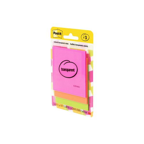 Transparent Notes, Unruled, 2.88" X 2.88", Assorted Transparent Colors, 36 Sheets/pad, 3 Pads/pack