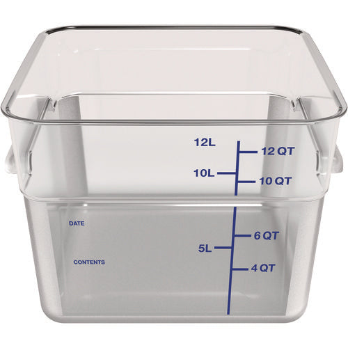 Squares Polycarbonate Food Storage Container, 12 Qt, 11.13 X 11.13 X 8.25, Clear, Plastic