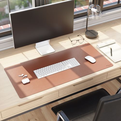 Vegan Leather Desk Pads, 36" X 17", Brown